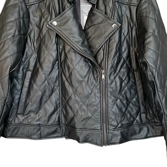 New Worthington Black Quilted Moto Jacket Size 2X
