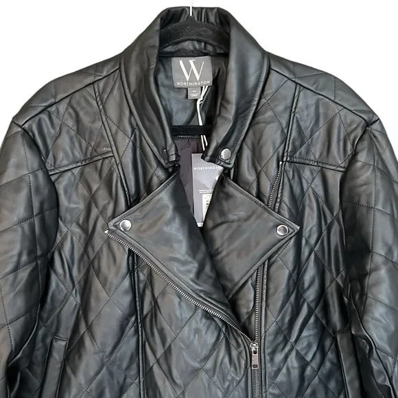 New Worthington Black Quilted Moto Jacket Size 2X