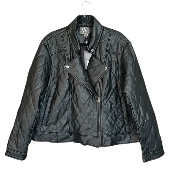 New Worthington Black Quilted Moto Jacket Size 2X