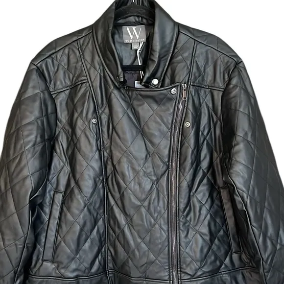 New Worthington Black Quilted Moto Jacket Size 2X