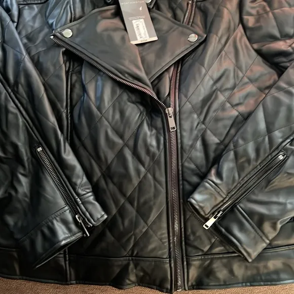 New Worthington Black Quilted Moto Jacket Size 2X