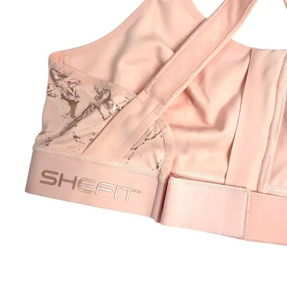 NEW SheFit FLEX Sports bra Pink Rose Gold Marble barbiecore