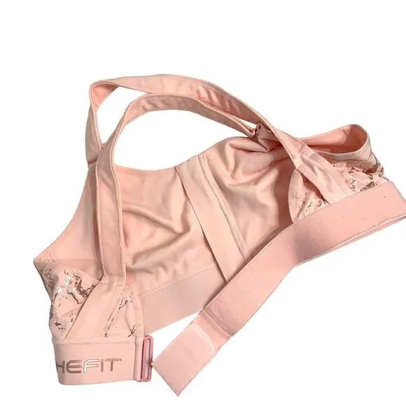 NEW SheFit FLEX Sports bra Pink Rose Gold Marble barbiecore