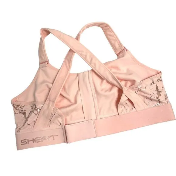 NEW SheFit FLEX Sports bra Pink Rose Gold Marble barbiecore