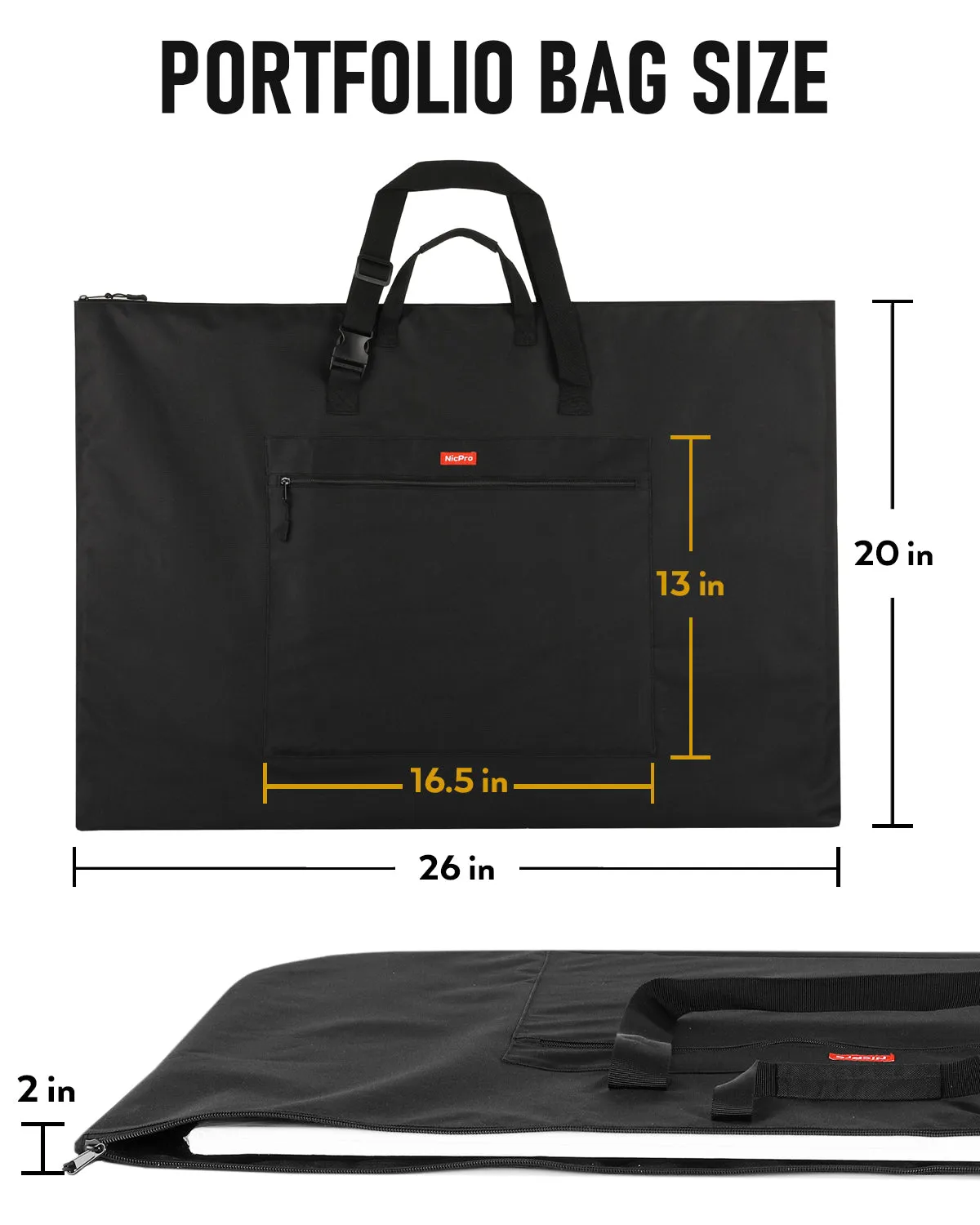 Nicpro Light Weight Art Portfolio Bag, 20 x 26 Inches Waterproof Nylon Art Portfolio Case with Shoulder & Handle Carry, for Artwork, Poster, Sketch Drawing, Canvas, Photography, Solar Panel Storage