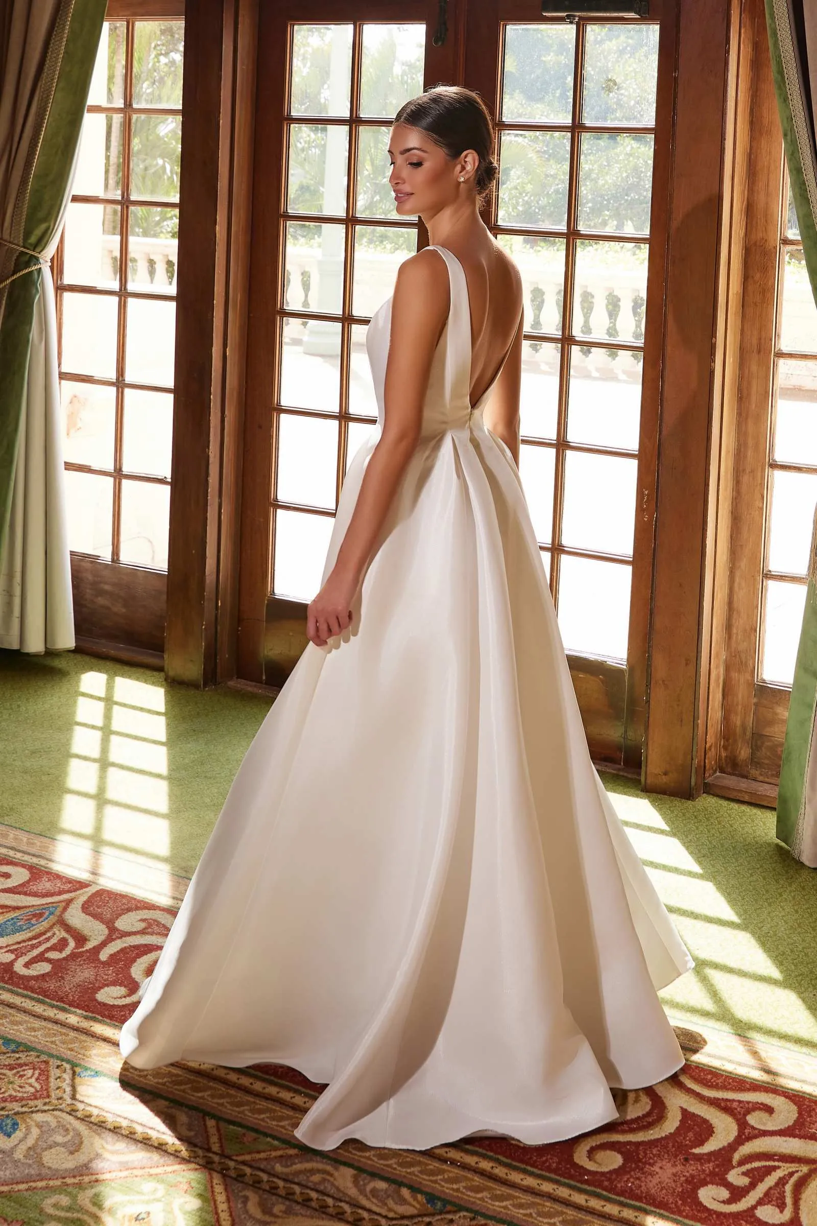 Nox Anabel E156W Long A-Line Dress V-Neck with Pockets