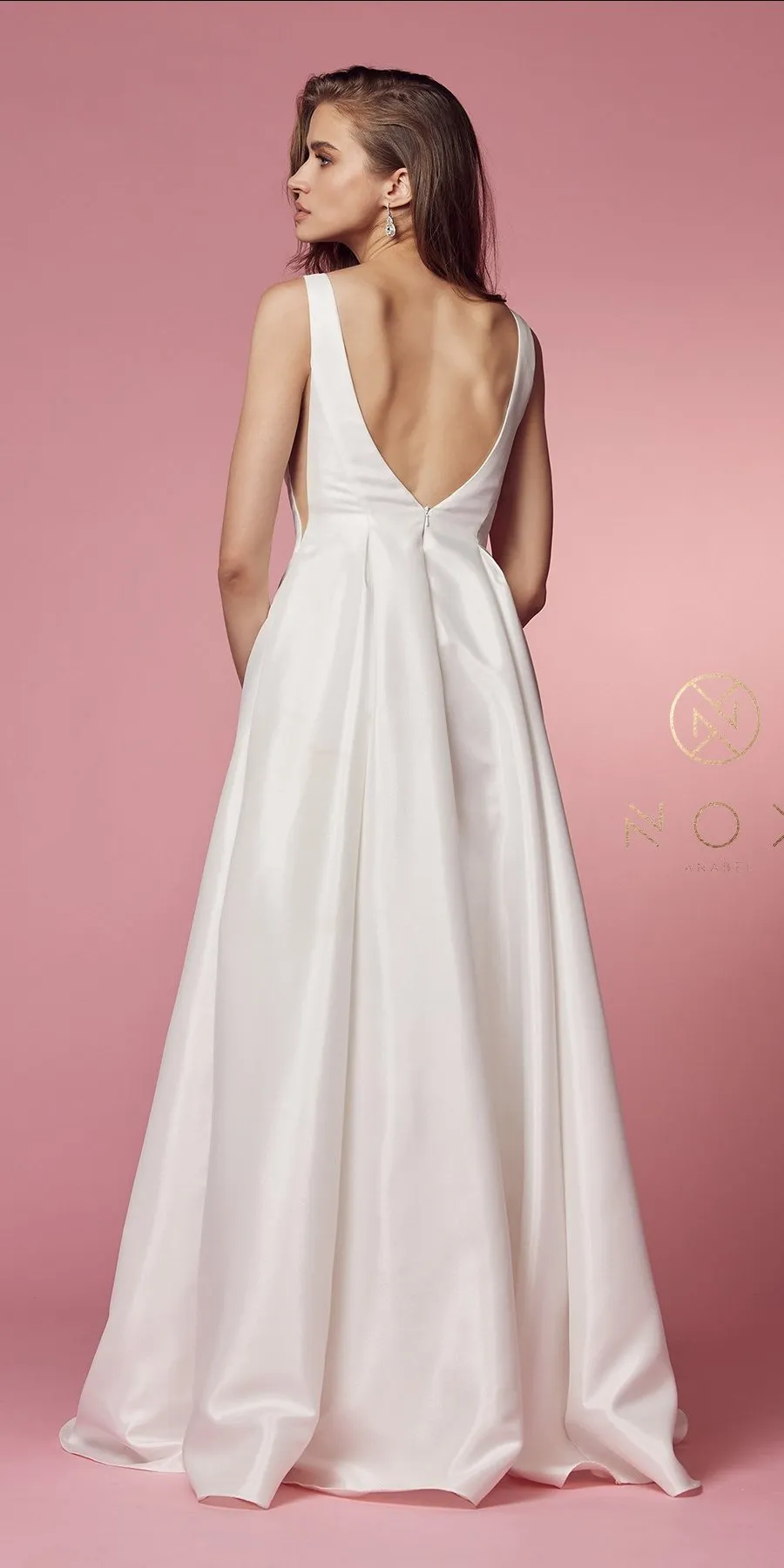 Nox Anabel E156W Long A-Line Dress V-Neck with Pockets