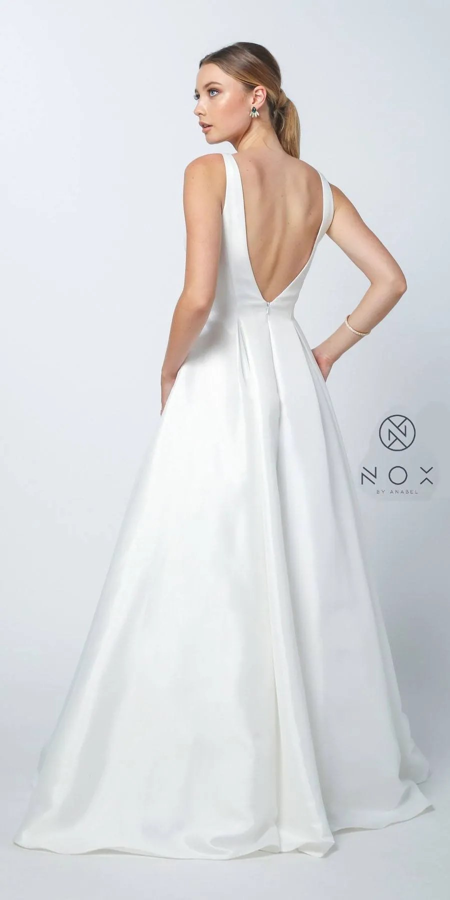 Nox Anabel E156W Long A-Line Dress V-Neck with Pockets