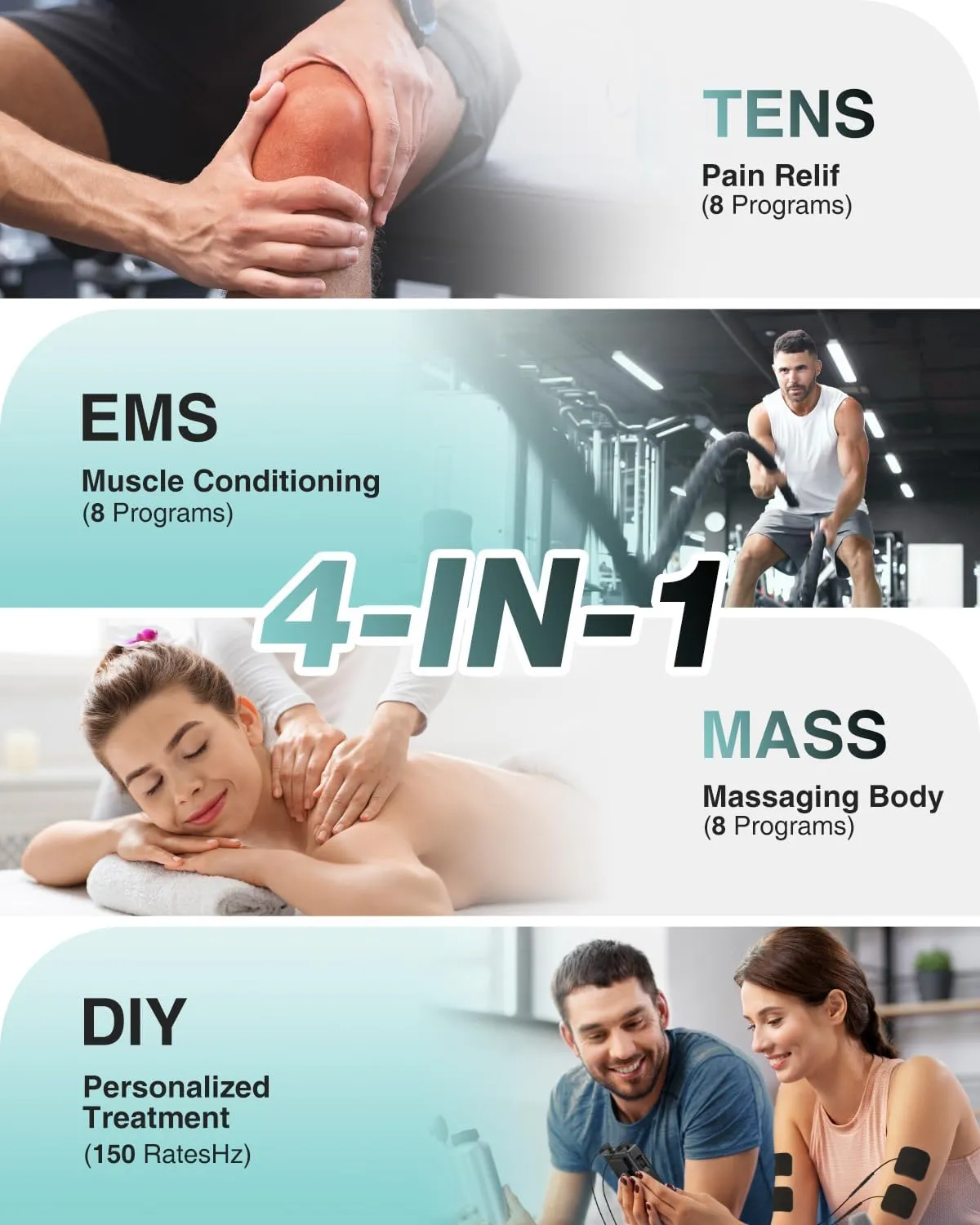 NURSAL 4 in 1 Tens Unit Muscle Stimulator, Dual Channel EMS Massage Machine with 40 Intensities