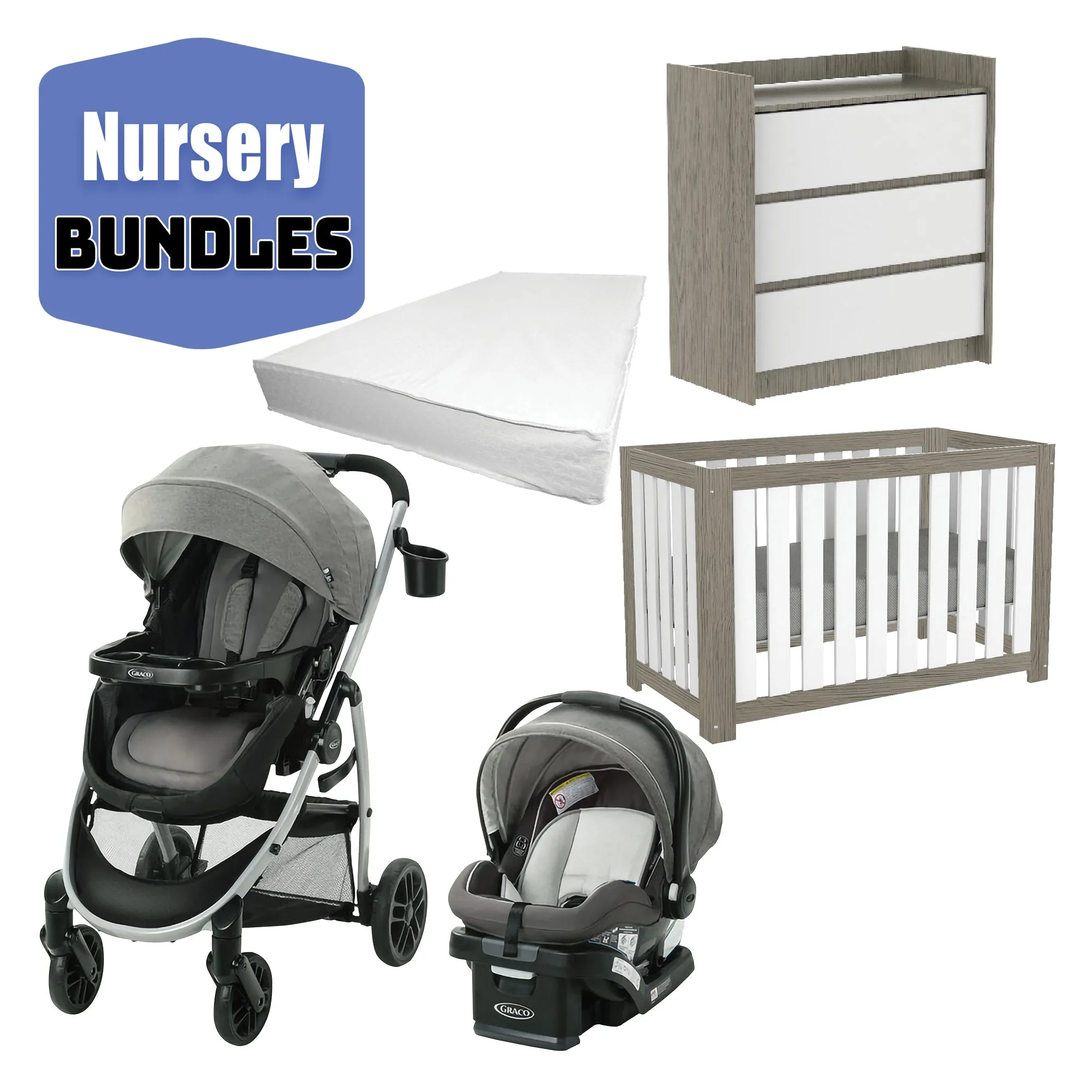 Nursery bundles graco modes travel system | boobeyeh baby crib | boobeyeh changing table | baby mattress