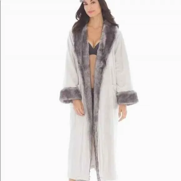 NWOT Soma Luxe Faux Fur Plush Full Length Wrap Robe Size S/M Lunar Gray Lounge
