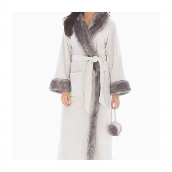 NWOT Soma Luxe Faux Fur Plush Full Length Wrap Robe Size S/M Lunar Gray Lounge