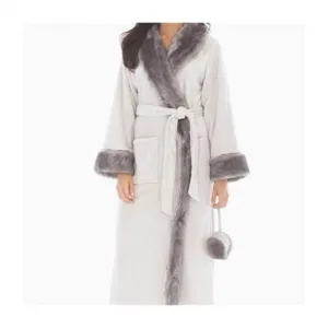 NWOT Soma Luxe Faux Fur Plush Full Length Wrap Robe Size S/M Lunar Gray Lounge