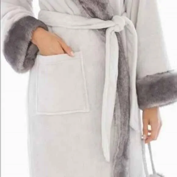 NWOT Soma Luxe Faux Fur Plush Full Length Wrap Robe Size S/M Lunar Gray Lounge