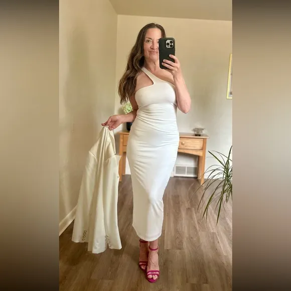 NWT AFRM White Ribbed One-Shoulder Sheath Dress