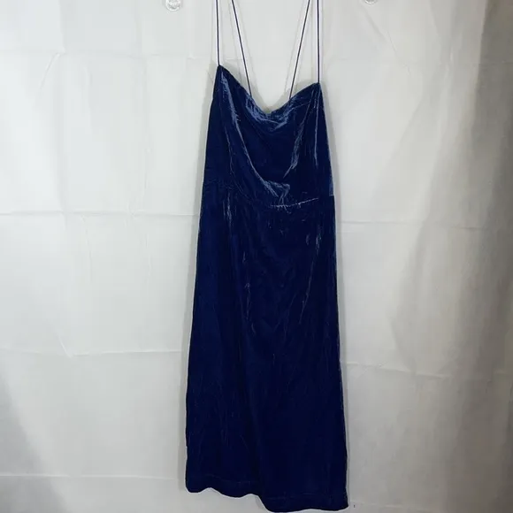 NWT Anthropologie Velvet Slip Midi Dress Blue Size 16