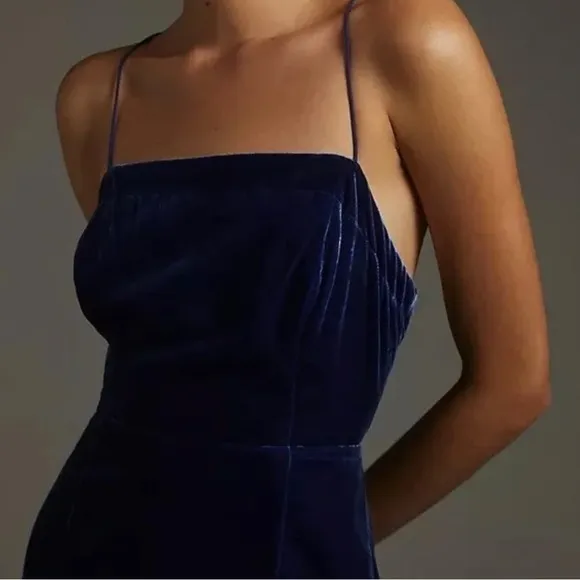 NWT Anthropologie Velvet Slip Midi Dress Blue Size 16