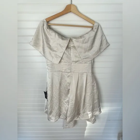 NWT Lulus Always Celebrating Ivory Satin Off-the-Shoulder Mini Dress