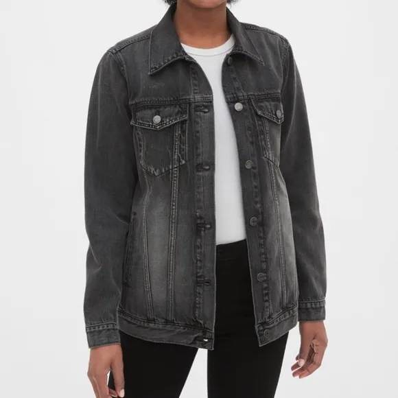 NWT Oversized Icon Denim Jacket by Gap in Washed Black Size XL Tall