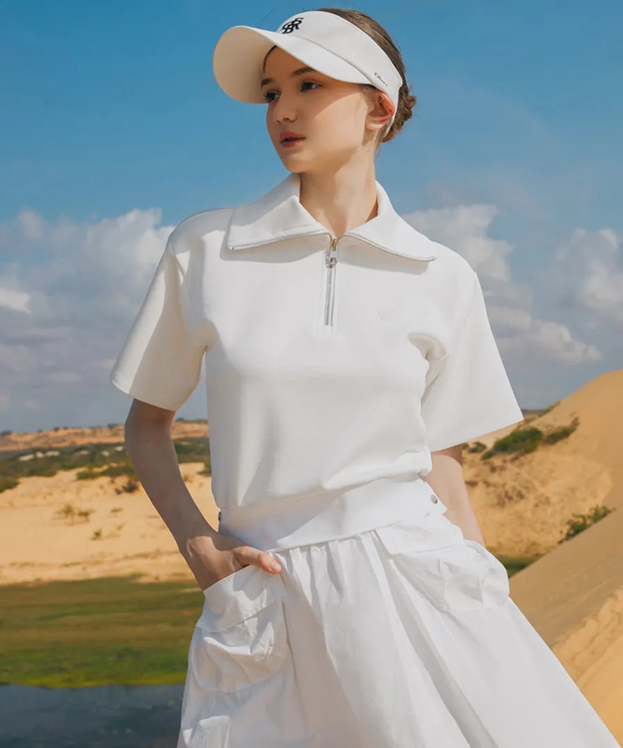 OBER Golf Basic Half Zip-Up Short Sleeve T-Shirt - White