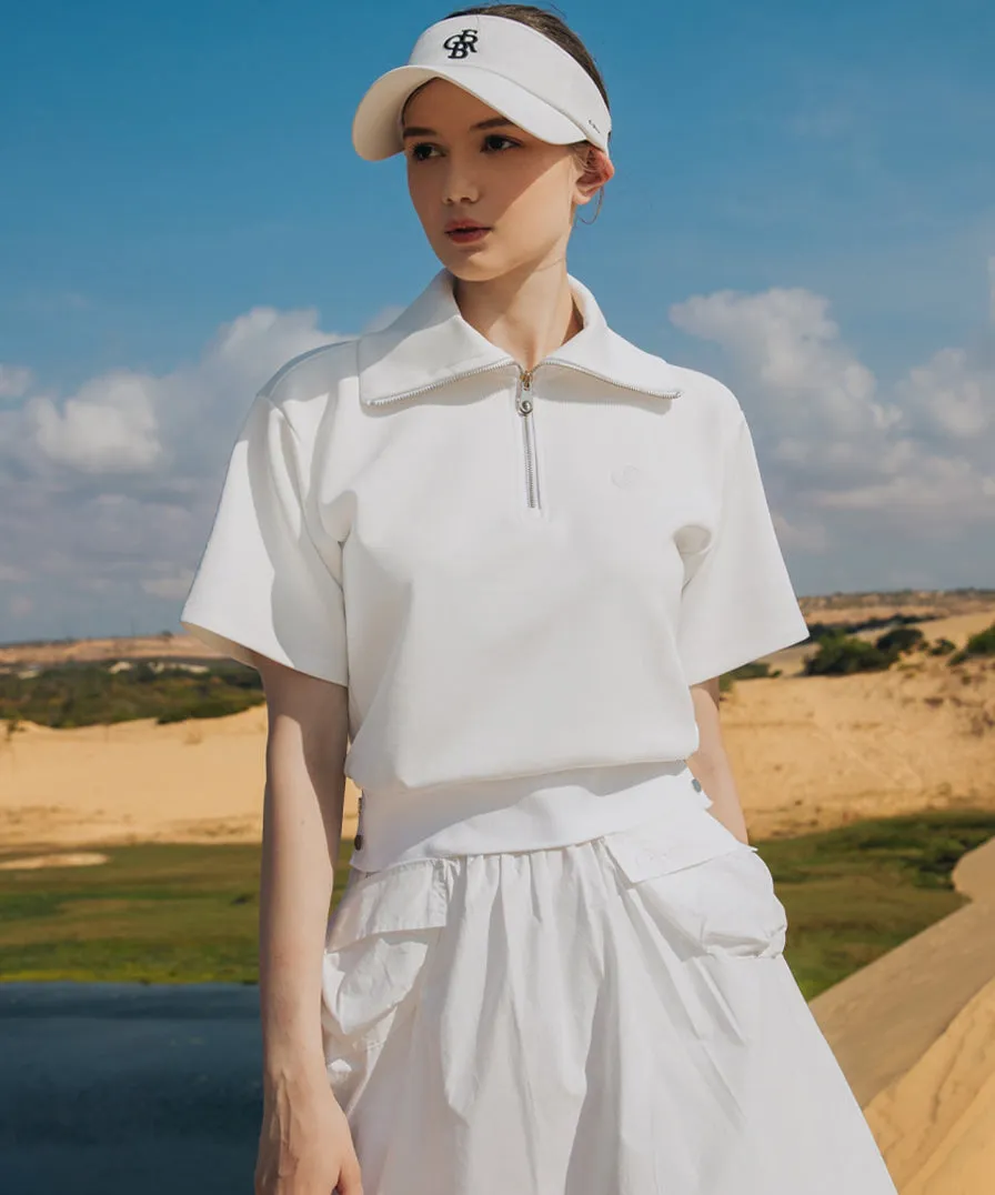 OBER Golf Basic Half Zip-Up Short Sleeve T-Shirt - White