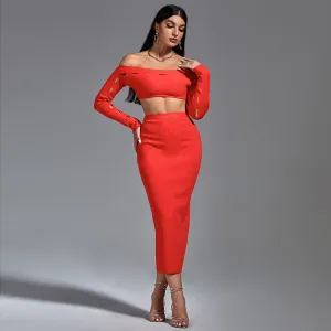 Off Shoulder Exposed Waist Bandage Set