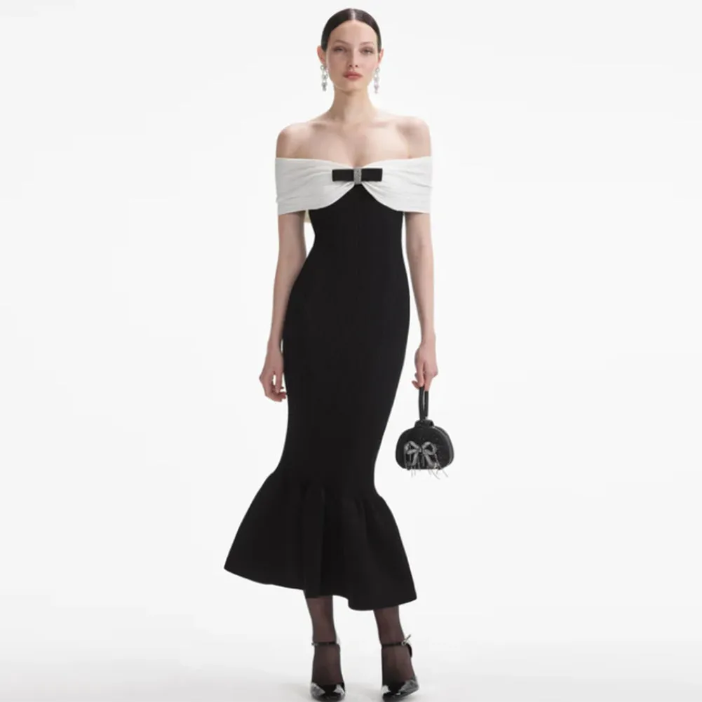 Off Shoulder Fishtail Midi Bandage Dress HL9952
