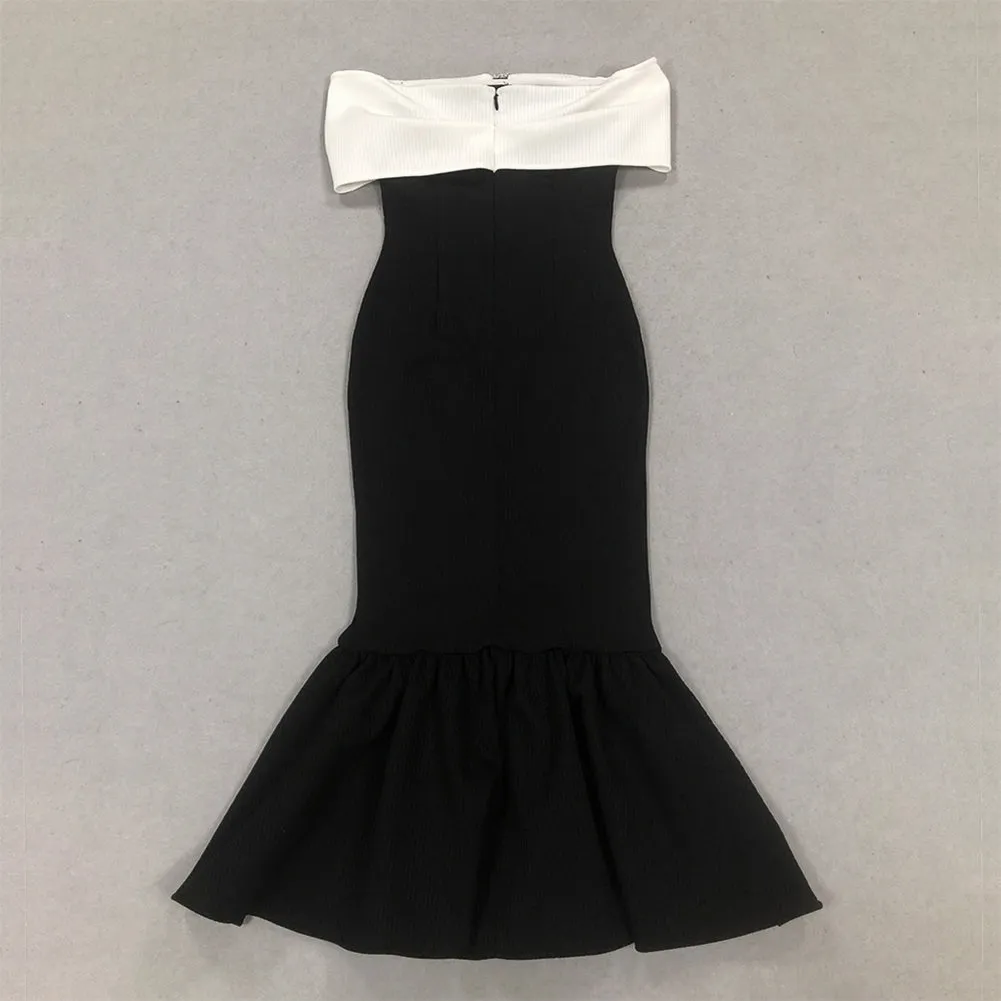 Off Shoulder Fishtail Midi Bandage Dress HL9952