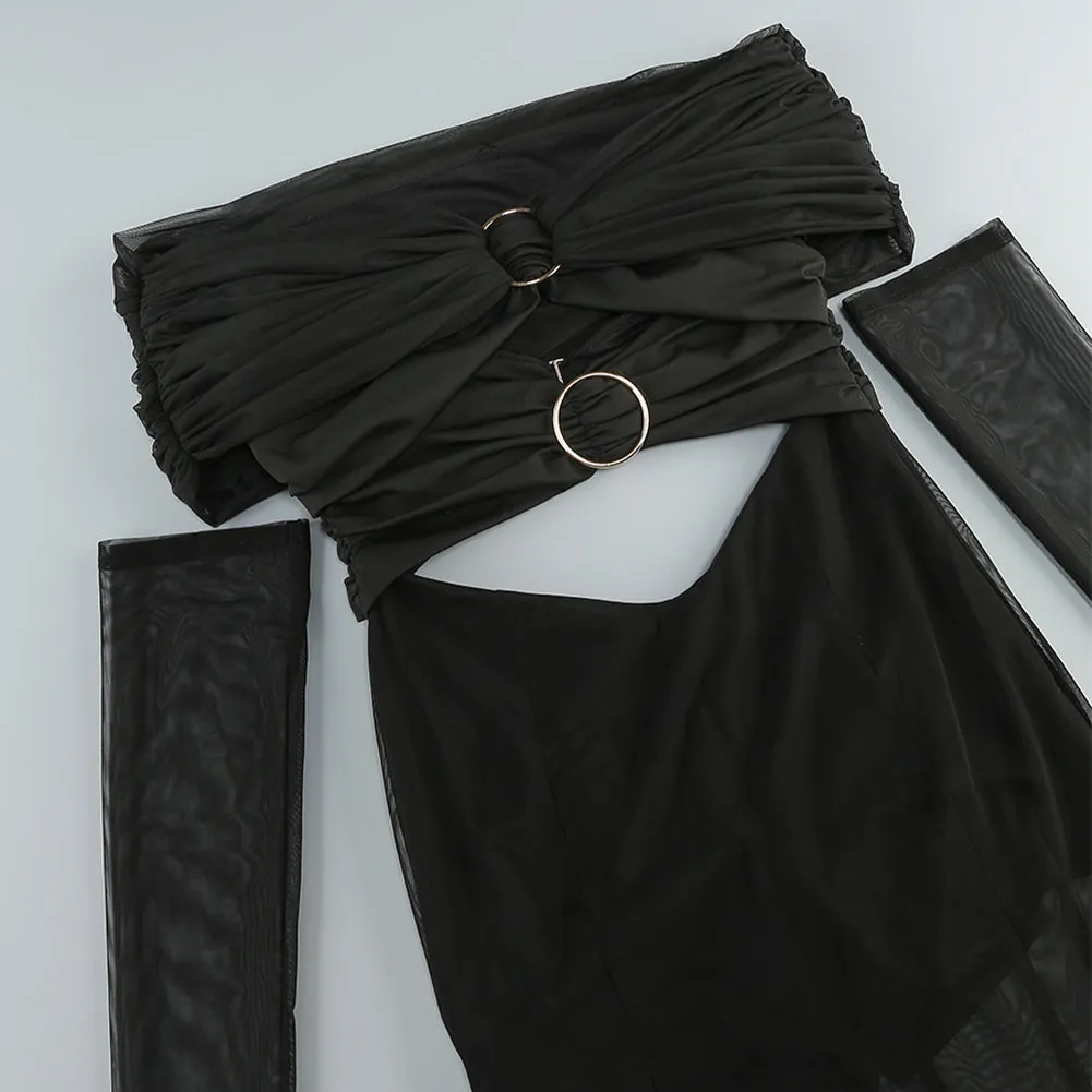 Off Shoulder Long Sleeve Detachable Sleeve Maxi Dress ZNSBA1027