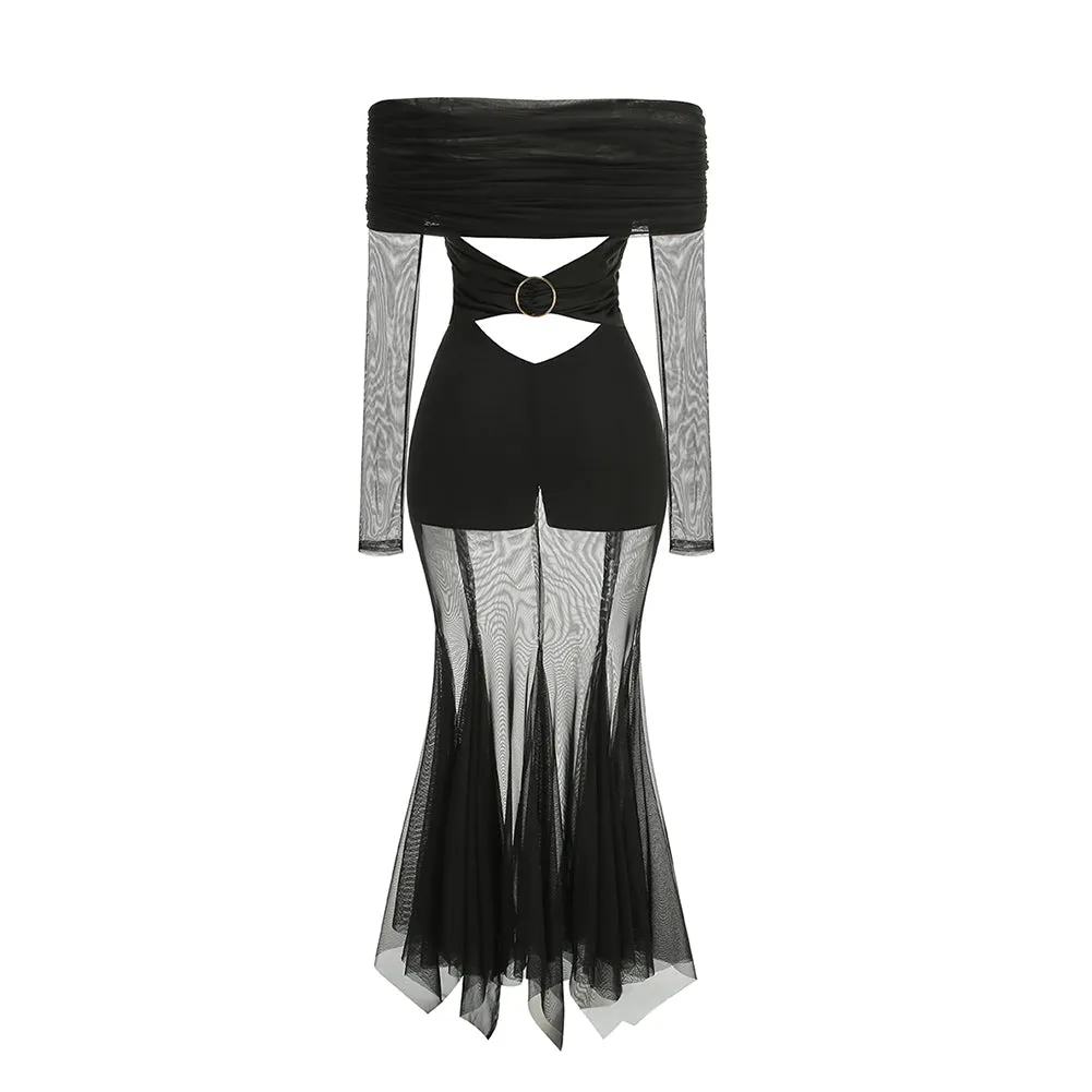 Off Shoulder Long Sleeve Detachable Sleeve Maxi Dress ZNSBA1027