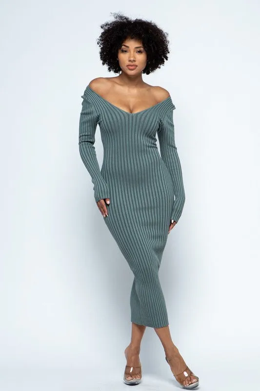 Off Shoulder Ribbed Bodycon Dress