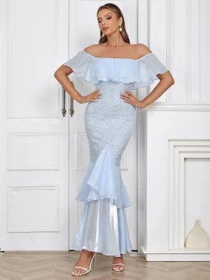 Off Shoulder Splicing Maxi Bodycon Dress HB02101