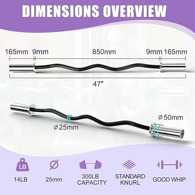 Olympic Barbell Curl Bar EZ Bar 4/5/6/7 FT Barbell Bar 300/400/500/600 Weight Capacity Strength Training Bar for Home Gym