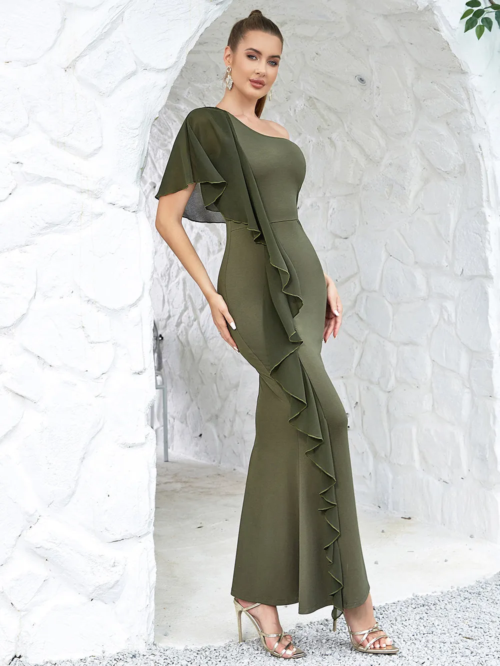 One Shoulder Fishtail Maxi Bodycon Dress HB02850