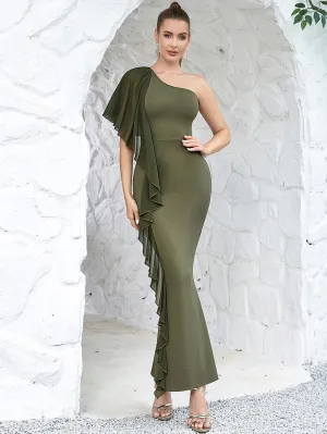One Shoulder Fishtail Maxi Bodycon Dress HB02850