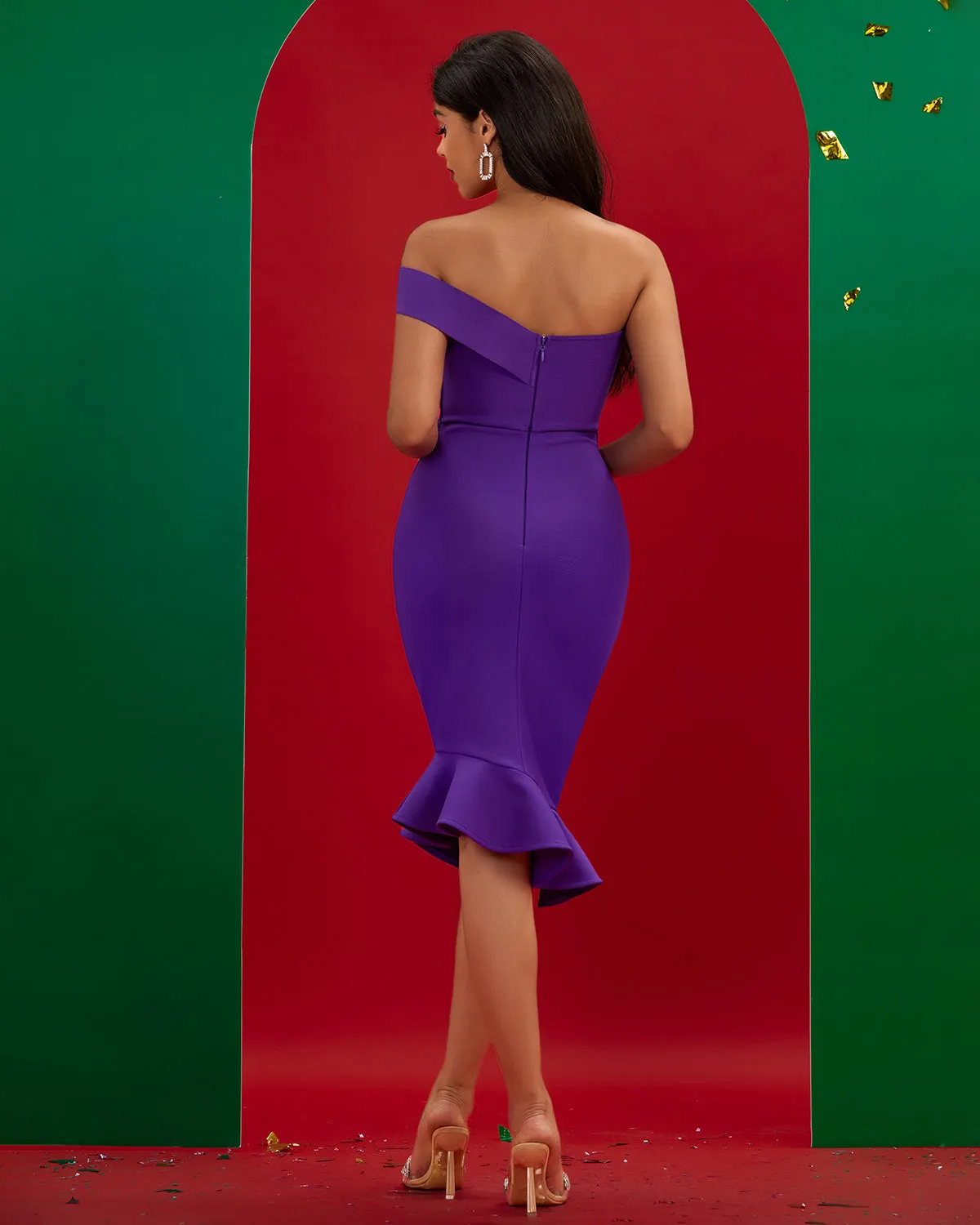 One Shoulder Fishtail Midi Bandage Dress