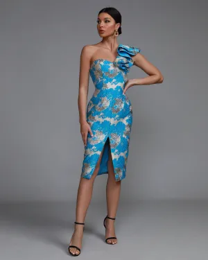 One Shoulder Frill Midi Dress