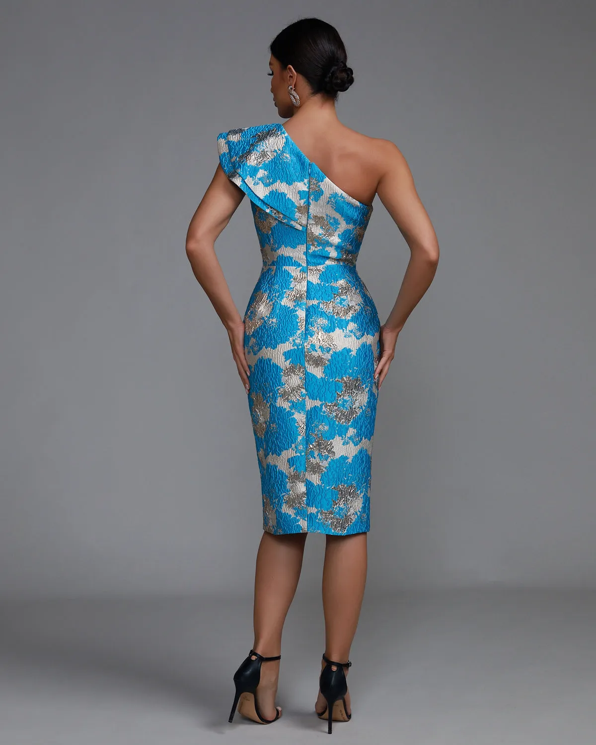 One Shoulder Frill Midi Dress