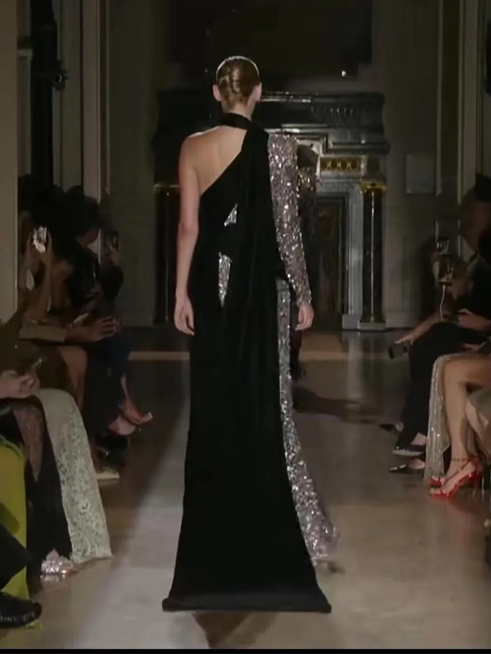 One Shoulder Long Sleeve Splicing Maxi Dress KLYF1299
