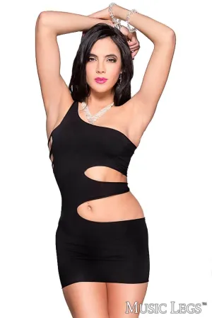 One Shoulder Mini Dress with Side Cut Black