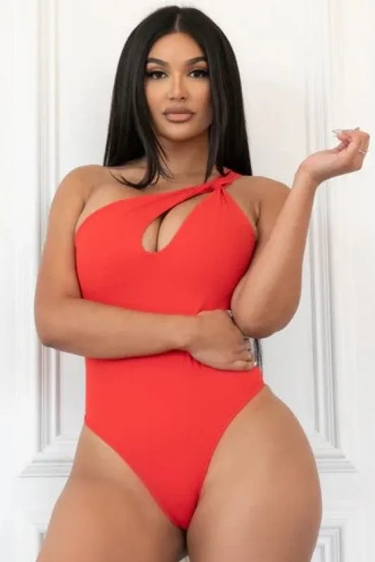 One Shoulder Sleeveless Bodysuit With Cutout