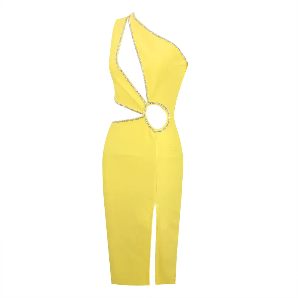 One Shoulder Sleeveless Cut Out Midi Bandage Dress