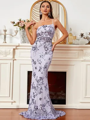One Shoulder Sleeveless Sequin Purple Dress XH2011