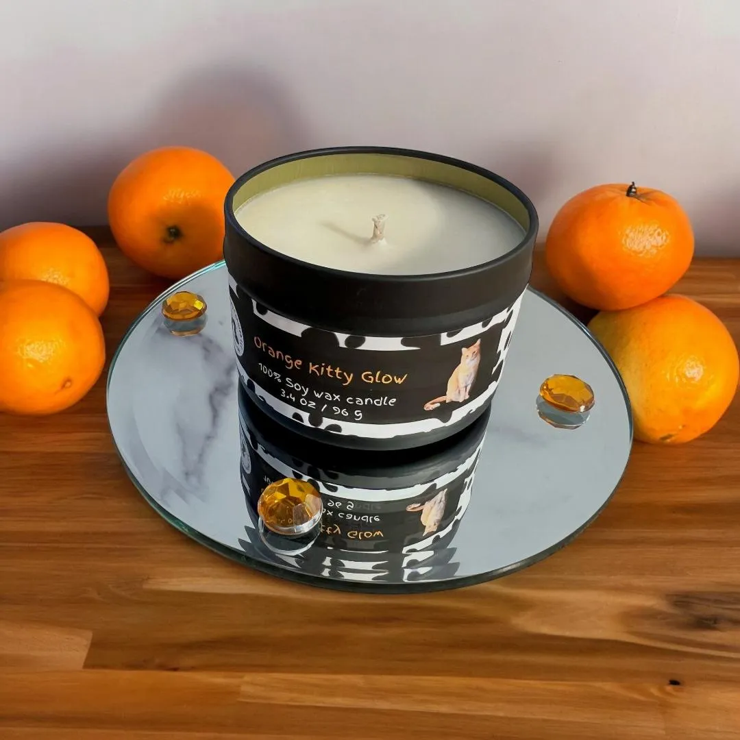 Orange Kitty Glow Candle, U.S. Handmade Scented Soy Candle, Clean Burn, Fruity Clementine Scent, Gift for Friend Mom Dad Co-Worker Sister