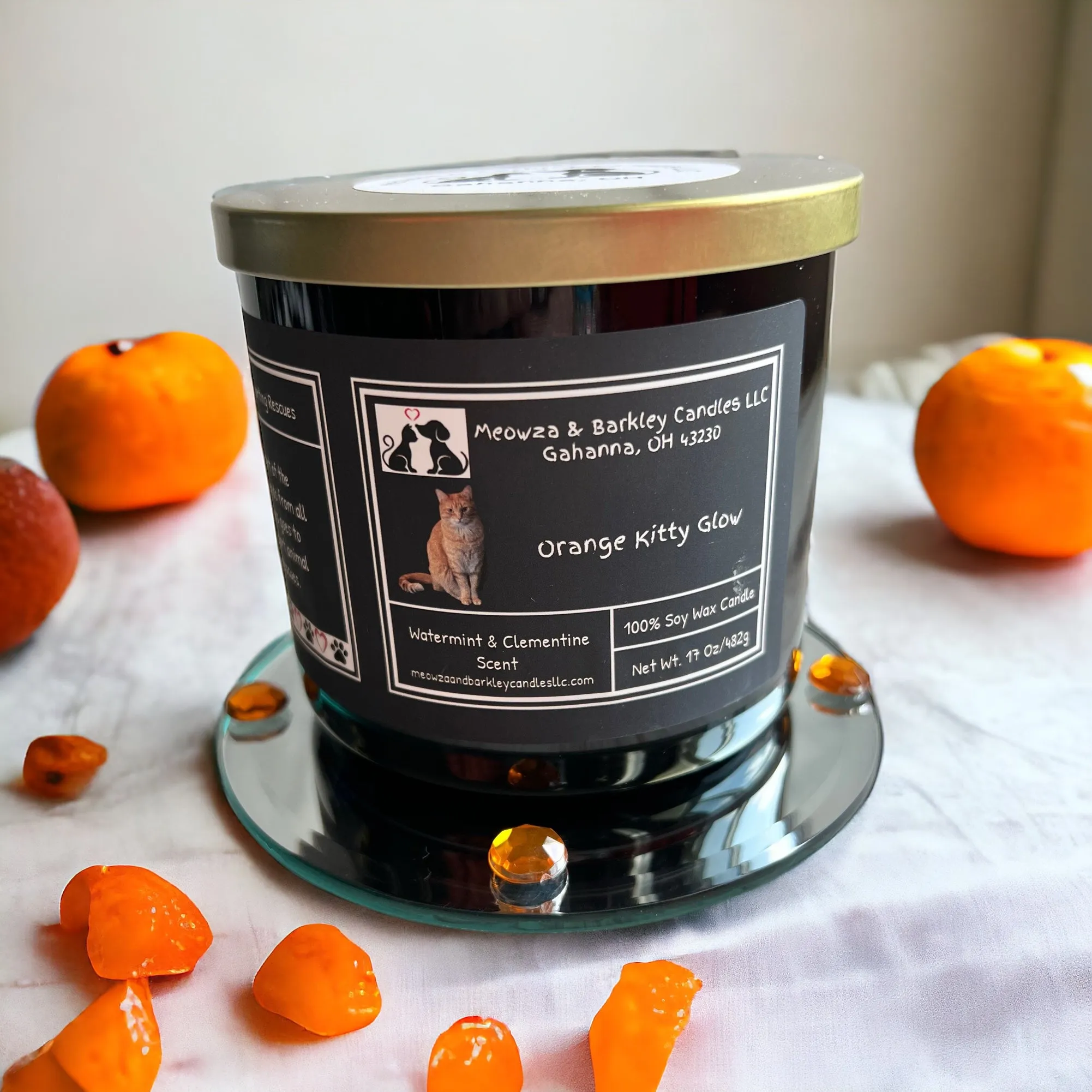 Orange Kitty Glow Candle, U.S. Handmade Scented Soy Candle, Clean Burn, Fruity Clementine Scent, Gift for Friend Mom Dad Co-Worker Sister
