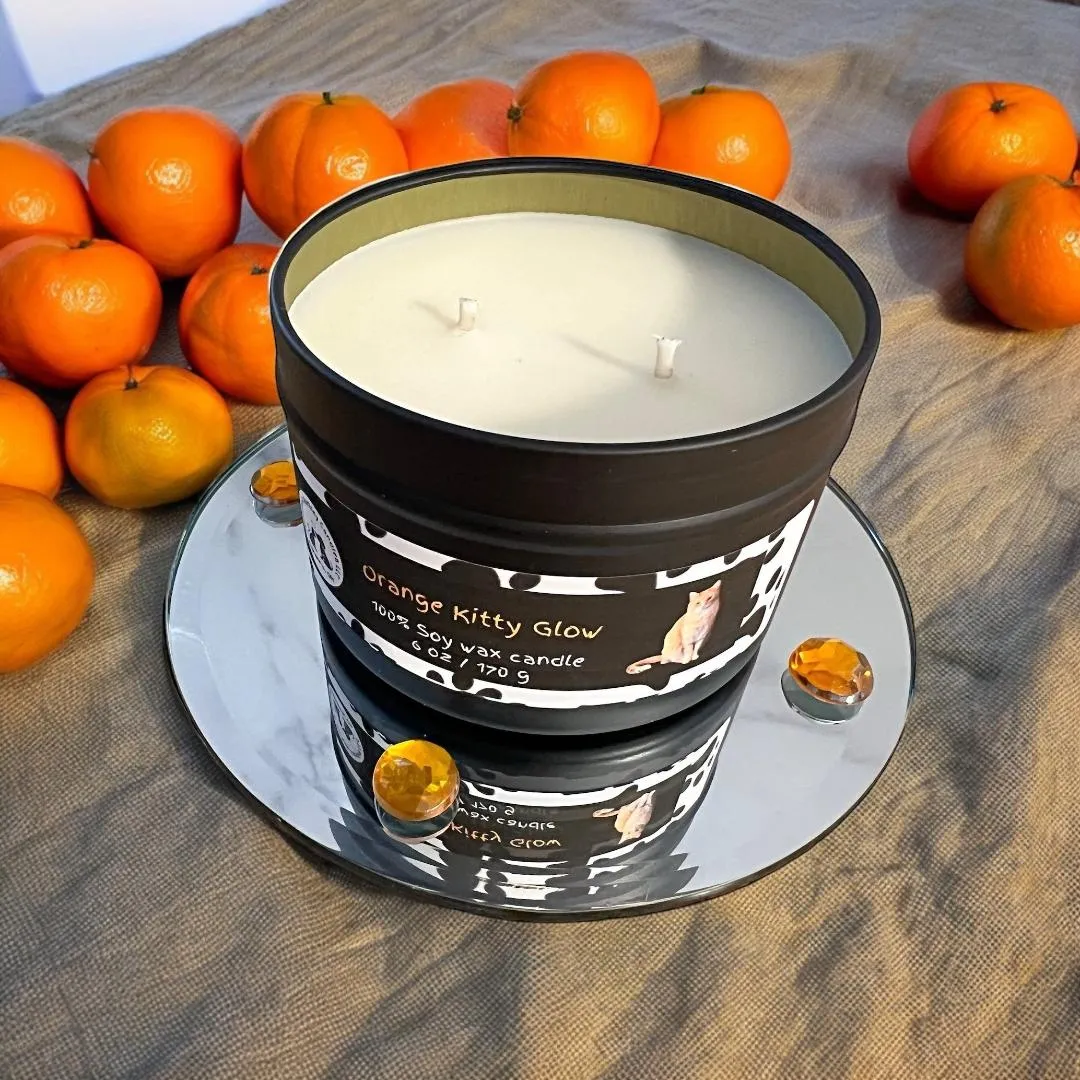 Orange Kitty Glow Candle, U.S. Handmade Scented Soy Candle, Clean Burn, Fruity Clementine Scent, Gift for Friend Mom Dad Co-Worker Sister