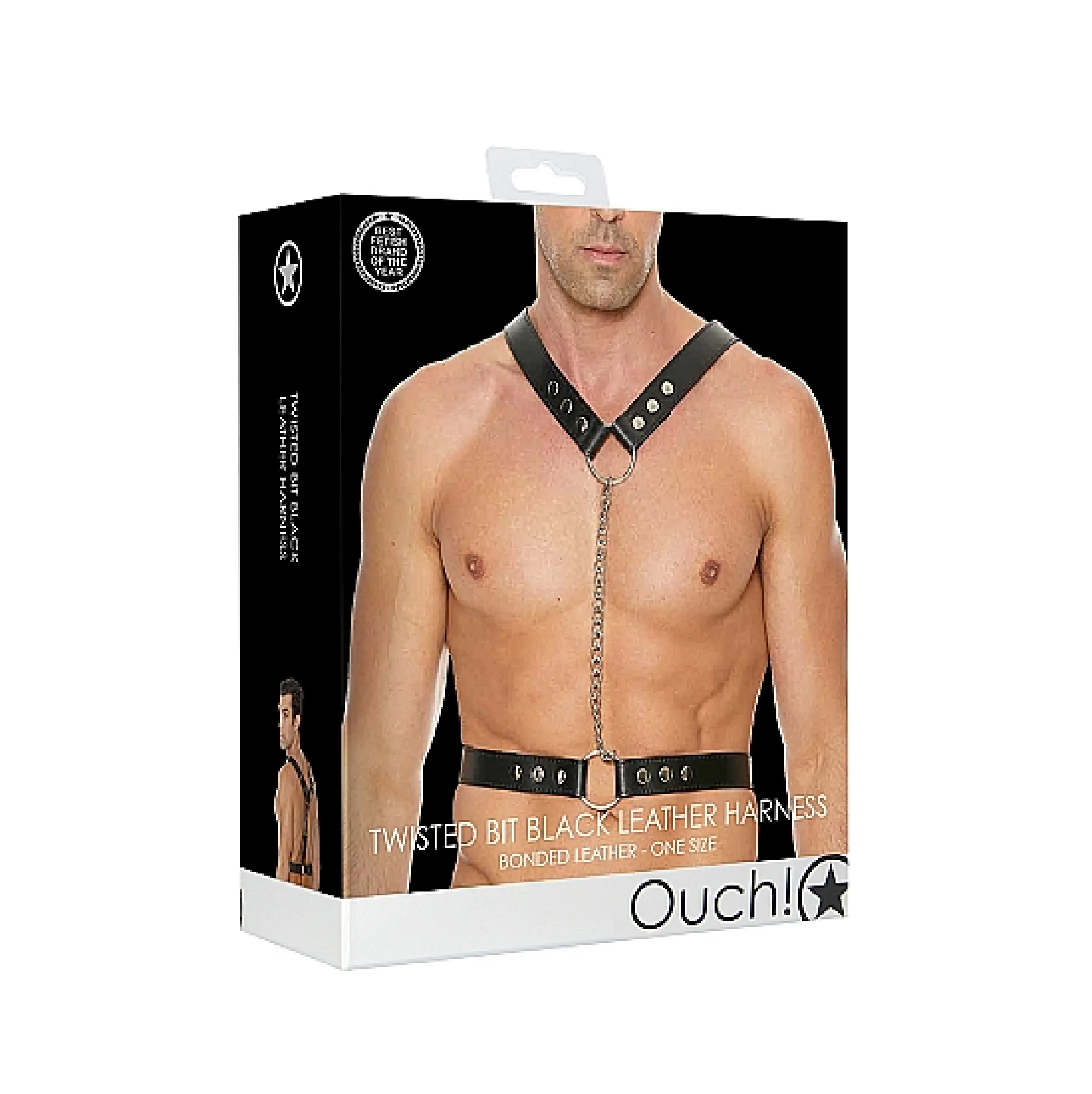 Ouch! Twisted Bit Black Leather Harness - One Size - Black