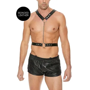 Ouch! Twisted Bit Black Leather Harness - One Size - Black