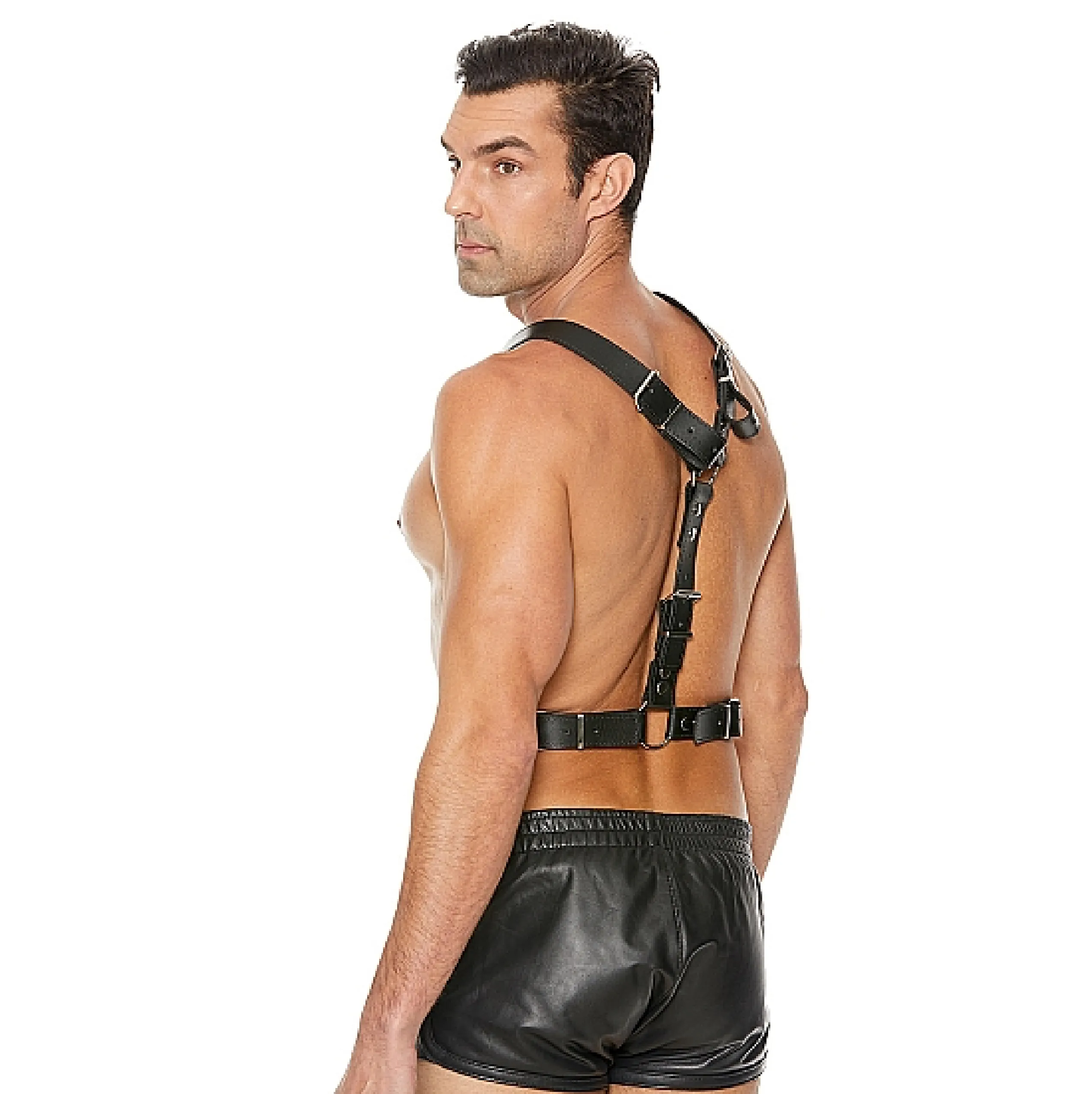 Ouch! Twisted Bit Black Leather Harness - One Size - Black