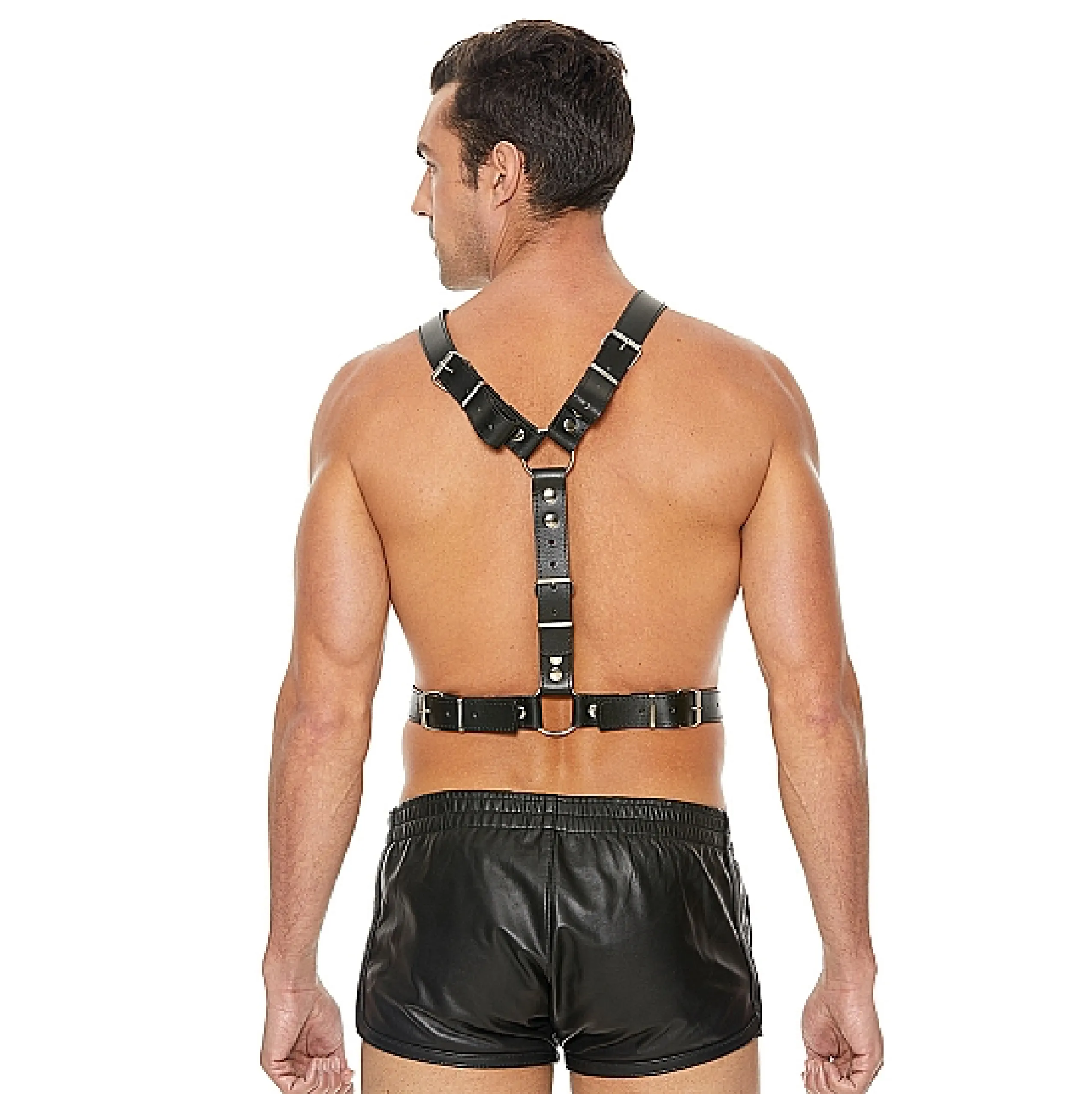 Ouch! Twisted Bit Black Leather Harness - One Size - Black